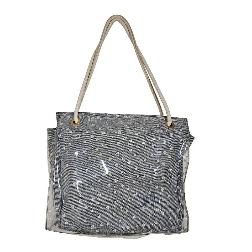 Hammitt Benjamin Daisy Print‎ Tote Bag Los Denim & Clear PVC Los Angeles